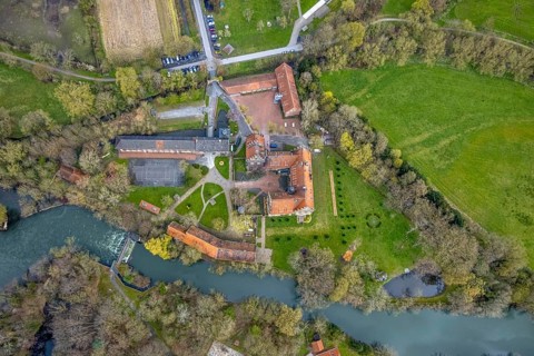 Aerial view, Heessen Castle, public school and boarding school, River Lippe, Heessen, Hamm, Ruhr