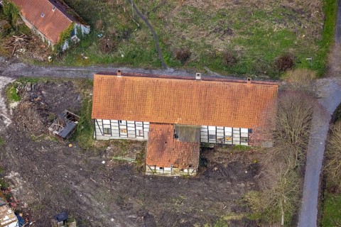 Aerial view, planned renovation of the castle mill on the Mühlengraben am Mühlenteich, Heckmann