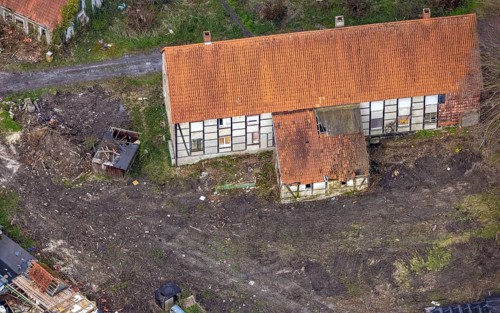 Aerial view, planned renovation of the castle mill on the Mühlengraben am Mühlenteich, Heckmann