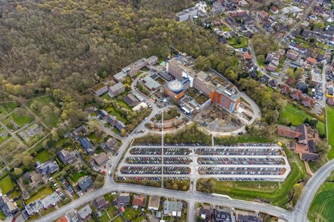 Aerial view, St. Barbara-Klinik in Heessen, Hamm, Ruhr area, North Rhine-Westphalia, Germany,
