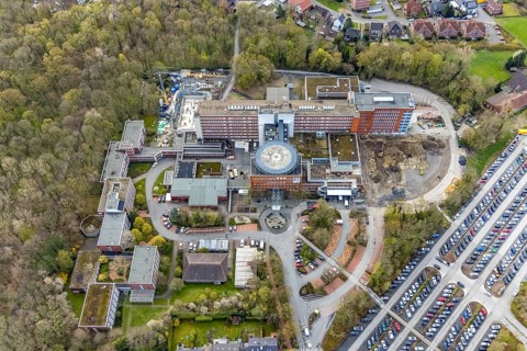 Aerial view, St. Barbara-Klinik in Heessen, Hamm, Ruhr area, North Rhine-Westphalia, Germany,