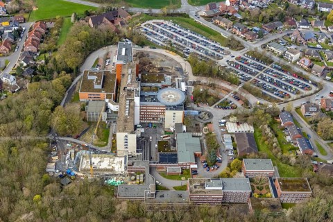 Aerial view, St. Barbara-Klinik in Heessen, Hamm, Ruhr area, North Rhine-Westphalia, Germany,