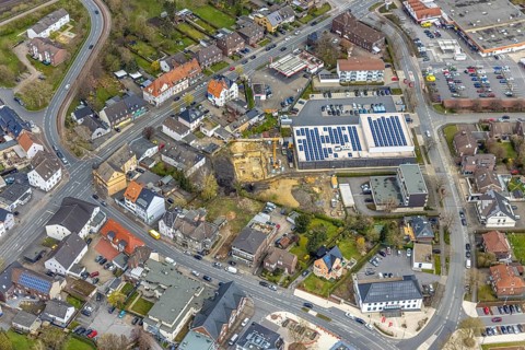 Aerial view, construction site Kleine Amtsstraße behind Aldi, Heessen, Hamm, Ruhr area, North