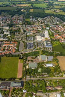 Aerial view, green area Werries with Freiherr-vom-Stein-Gymnasium Hamm, Westpress Arena and ice