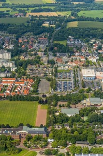 Aerial view, green area Werries with Freiherr-vom-Stein-Gymnasium Hamm, Westpress Arena and ice