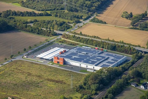 Aerial view Ulu Mosque in the district of Herringen in Hamm, Ruhr area, North Rhine-Westphalia,