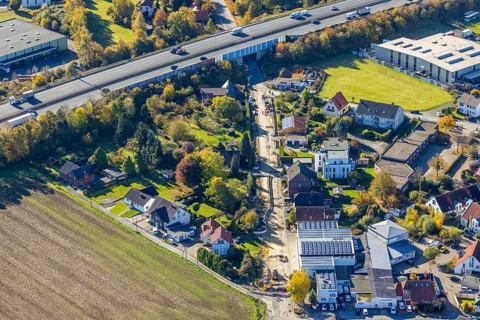 Aerial view, An der Windmühle with Hamm fire brigade - Rhynern operational area and subway of the