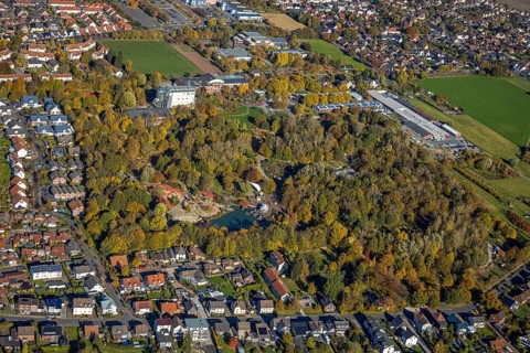 Aerial view, Maximilianpark in the district Uentrop in Hamm, Ruhr area, North Rhine-Westphalia,