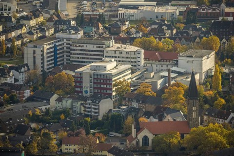 Aerial view, Evang. Krankenhaus Hamm im Stadtteil Mitte in Hamm, Ruhr area, North Rhine-Westphalia,