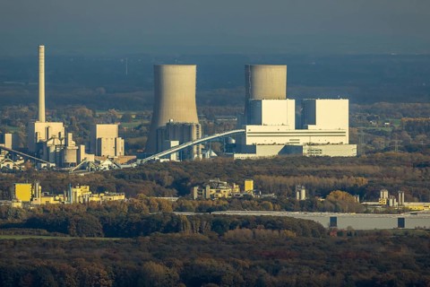 Aerial view, RWE power plant Westfalen in the district Uentrop in Hamm, Ruhr area, North