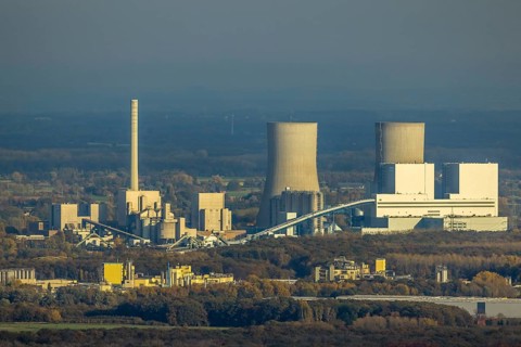 Aerial view, RWE power plant Westfalen in the district Uentrop in Hamm, Ruhr area, North