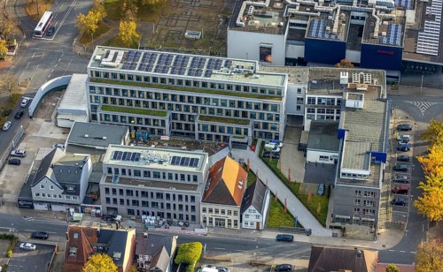 Aerial view, Westfälischer Anzeiger Pressehaus Gutenbergstraße in the Mitte district of Hamm, Ruhr