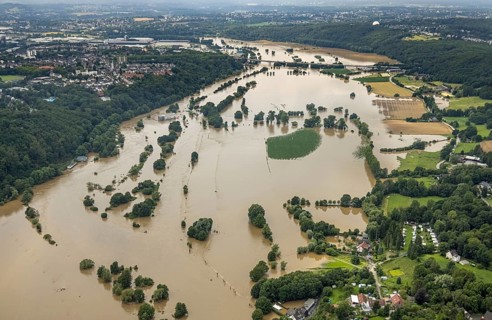 Aerial view, Ruhr floods, Ruhr between Bochum and Hattingen, flood, Blankenstein, Hattingen, Ruhr