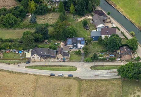Aerial view, at the Dahlhauser swimming bridge, a week ago there was still land under water at this