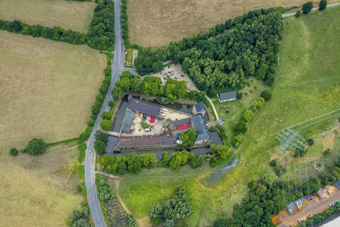 Aerial view, Haus Kemnade, a week ago the Ruhr was still flooding here, course of the Ruhr,