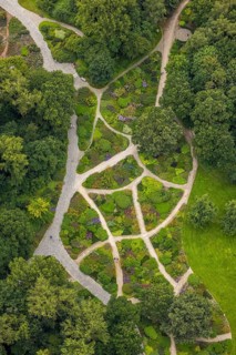 Aerial photo, Maximilianpark leisure park, rose garden, Uentrop, Hamm, Ruhr area, North