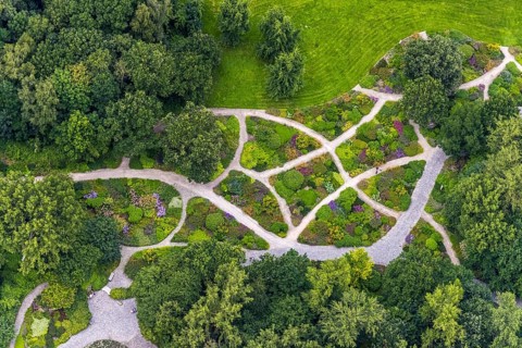 Aerial photo, Maximilianpark leisure park, rose garden, Uentrop, Hamm, Ruhr area, North