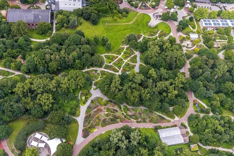 Aerial photo, Maximilianpark leisure park, rose garden, Uentrop, Hamm, Ruhr area, North