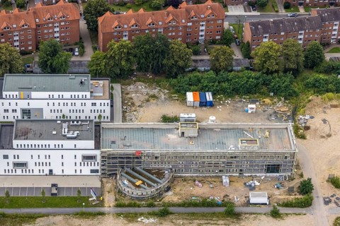Aerial view, construction area SCI:Q Science Quarter Hamm, Paracelsuspark, Hamm-Lippstadt