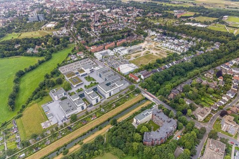 Aerial view, construction area SCI:Q Science Quarter Hamm, Paracelsuspark, Hamm-Lippstadt