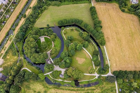 Aerial view, Burghügel Mark, Uentrop, Hamm, Ruhr area, North Rhine-Westphalia, Germany,