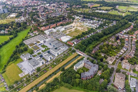 Aerial view, construction area SCI:Q Science Quarter Hamm, Paracelsuspark, Hamm-Lippstadt