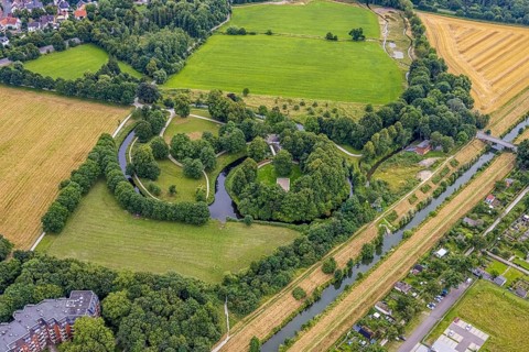Aerial view, Burghügel Mark, Uentrop, Hamm, Ruhr area, North Rhine-Westphalia, Germany,