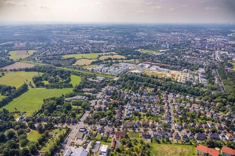 Aerial view, LAG Regional Labour Court Hamm in Uentrop, Hamm, Ruhr area, North Rhine-Westphalia,
