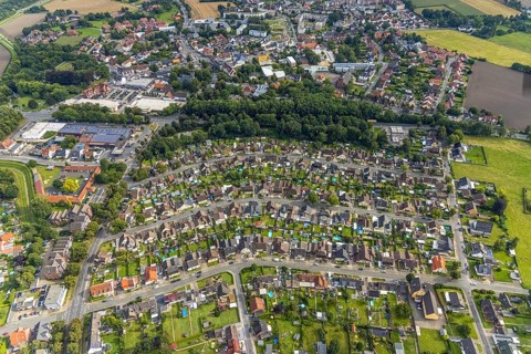 Aerial view, colliery housing estate Alte Kolonie with Beverstraße, Eckeystraße,