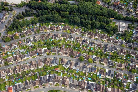 Aerial view, colliery housing estate Alte Kolonie with Beverstraße, Eckeystraße,