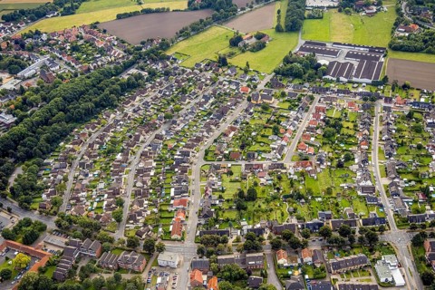 Aerial view, colliery housing estate Alte Kolonie with Beverstraße, Eckeystraße,