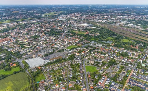 Aerial view, city centre view with Kaufland in Wilhelmstraße Hamm-Mitte in Hamm, Ruhr area, North