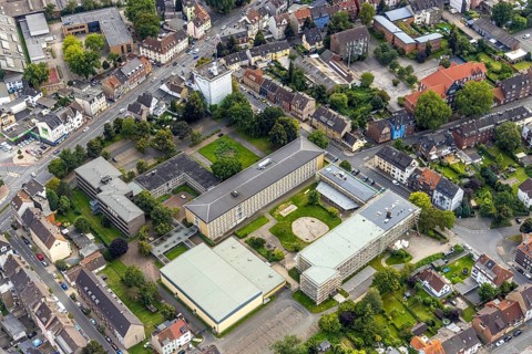 Aerial view, construction site and renovation Friedrich-List-Berufskolleg Hamm and
