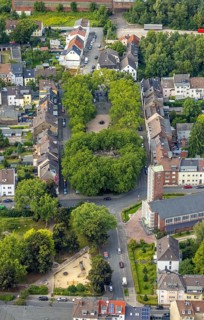 Aerial view, catholic Josefskirche and Viktoriaplatz in Mitte, Hamm, Ruhr area, North