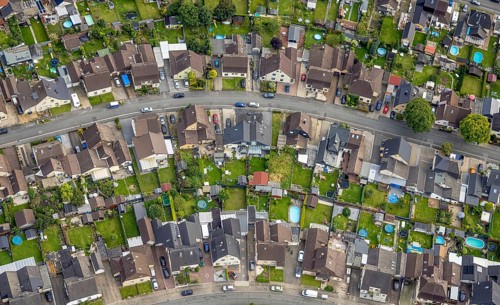 Aerial view, colliery housing estate Alte Kolonie with Beverstraße, Eckeystraße,