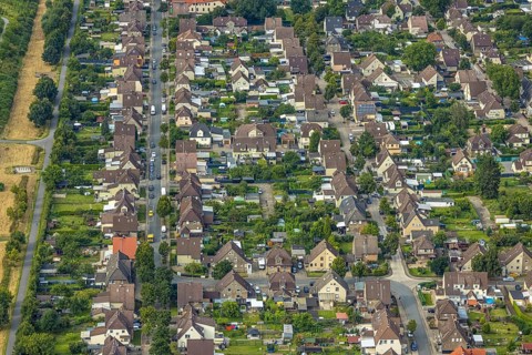 Aerial view, Isenbecker Hof colliery housing estate with Ludwig-Isenbeck-Straße, Albert-Funk-Straße