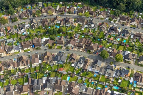 Aerial view, colliery housing estate Alte Kolonie with Beverstraße, Eckeystraße,