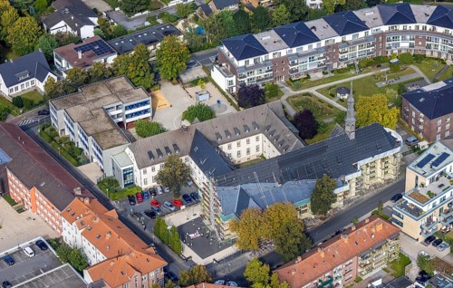 Aerial view construction area new water sports centre on Adenauerallee at Hammonense grammar school