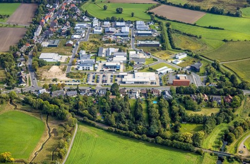 Aerial view, commercial quarter Hohefeld Herbert-Rust-Weg in the district Uentrop in Hamm, Ruhr