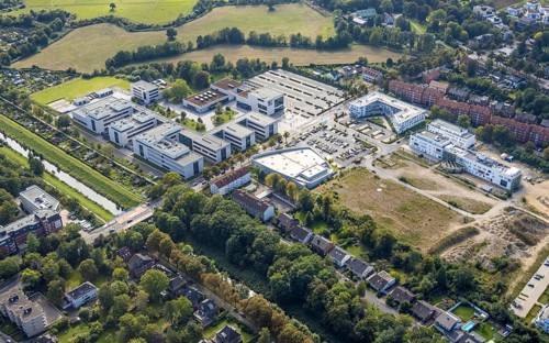Aerial view, Hamm-Lippstadt University of Applied Sciences and the construction site at SCI:Q