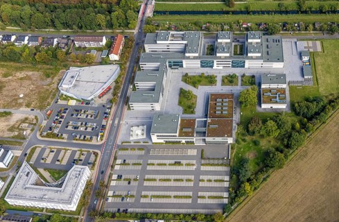 Aerial view, Hamm-Lippstadt University of Applied Sciences and the construction site at SCI:Q