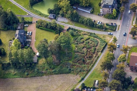 Aerial view, garden at the corner of Marker Allee in the Mitte district of Hamm, Ruhr area, North