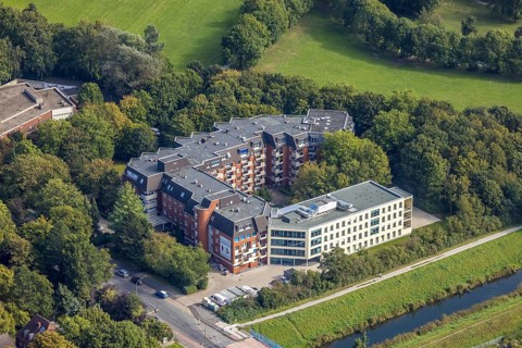 Aerial view, DRK Senioren-Stift Mark in the district of Uentrop in Hamm, Ruhr area, North