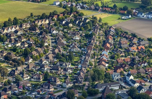 Aerial view, residential area Schäferstraße in the district Uentrop in Hamm, Ruhr area, North