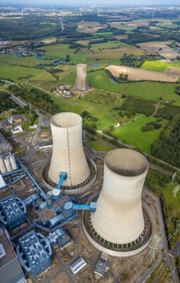 Aerial view, RWE power plant Westfalen and cooling towers in the district Uentrop in Hamm, Ruhr