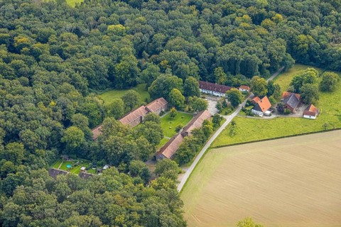 Aerial view, Eilmser Wald in Eilmsen in Welver, Ruhr area, North Rhine-Westphalia, Germany, DE,