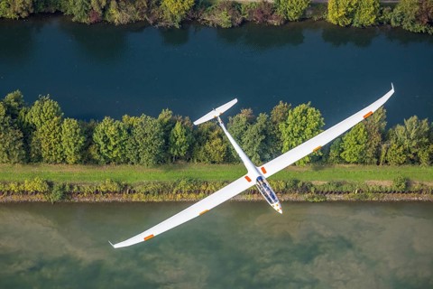 Aerial photo, Duo Discus high-performance two-seater D-4199 over Hamm airfield in the Heessen