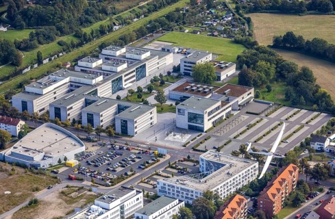 Aerial view, Hamm-Lippstadt University of Applied Sciences and the construction site at SCI:Q