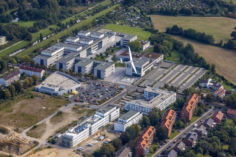 Aerial view, Hamm-Lippstadt University of Applied Sciences and the construction site at SCI:Q