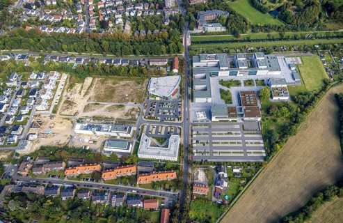 Aerial view, Hamm-Lippstadt University of Applied Sciences and the construction site at SCI:Q